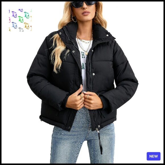 Jackets & Blazers - Cropped Puffer Jacket Full Zip Quilted Lightweight Winter Coat with Pockets